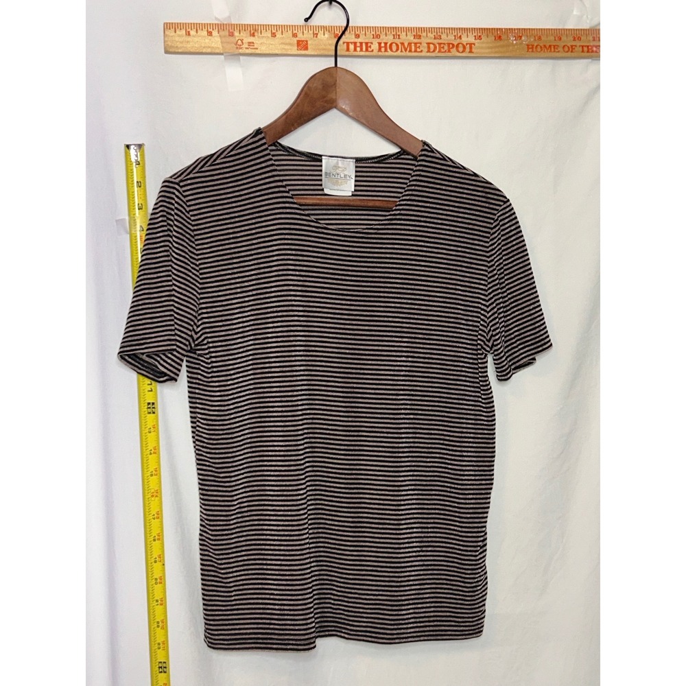 Bentley Womens Striped Knit T Shirt Top XL‎ Made in USA Short Sleeve
